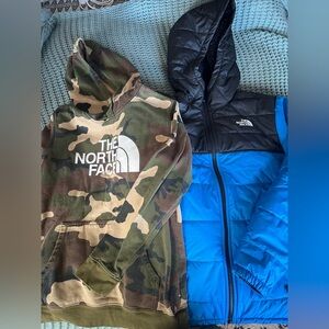 Bundle! The North Face Kids Camo Hoodie and Blue Puffer Jacket